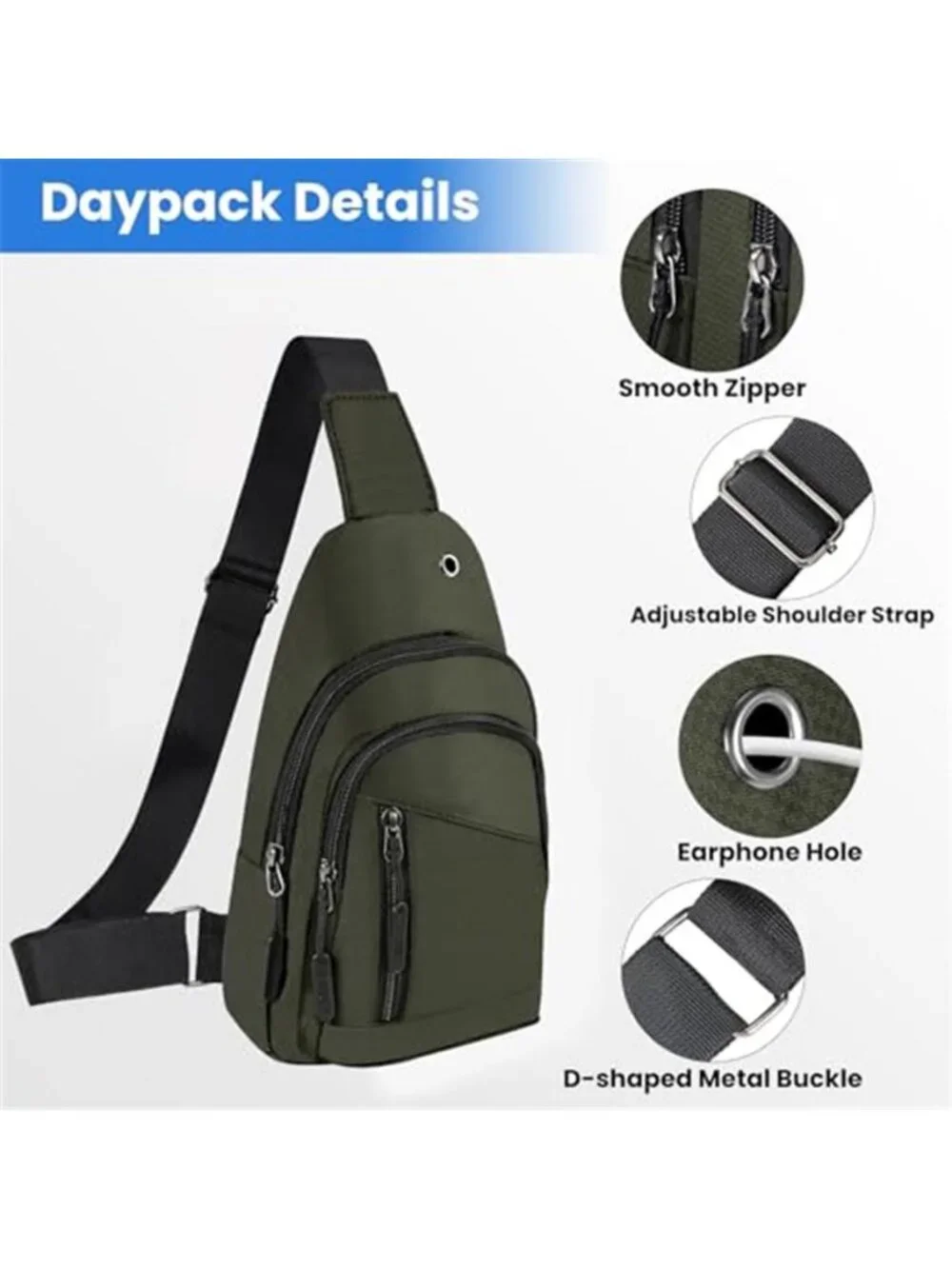 Olive Green Sling Bag Crossbody Chest Pack Lightweight Travel Shoulder Backpack